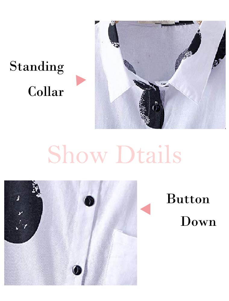 Minibee Women's Button Down Tunic Tops Polka Blouse Cotton Shirts White M - Image 3